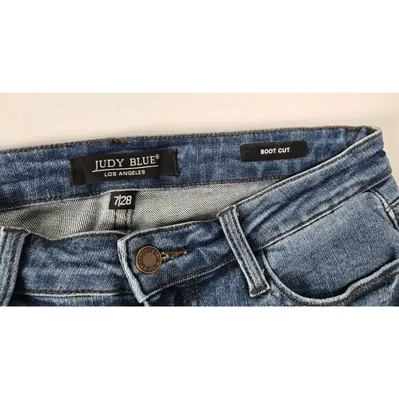 Judy Blue Womens Plaid Patch Jeans Size 7/28 Mid Rise Boot Cut Light Wash - Picture 5 of 5